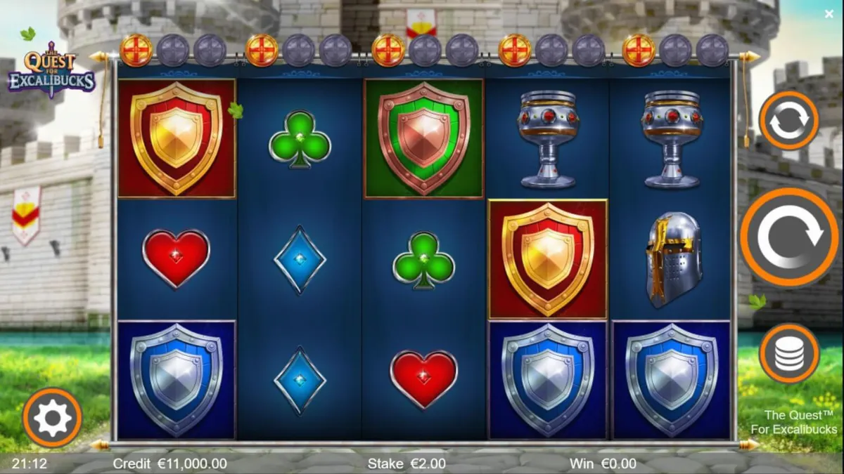Pemandangan kastil abad pertengahan dalam slot The Quest for Excalibucks