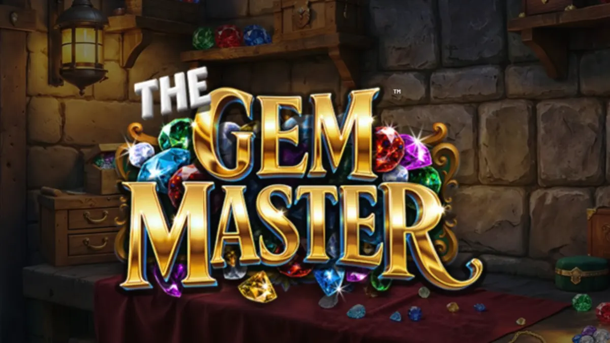 Tampilan visual slot The Gem Master dengan simbol permata dan suasana bengkel perhiasan mewah