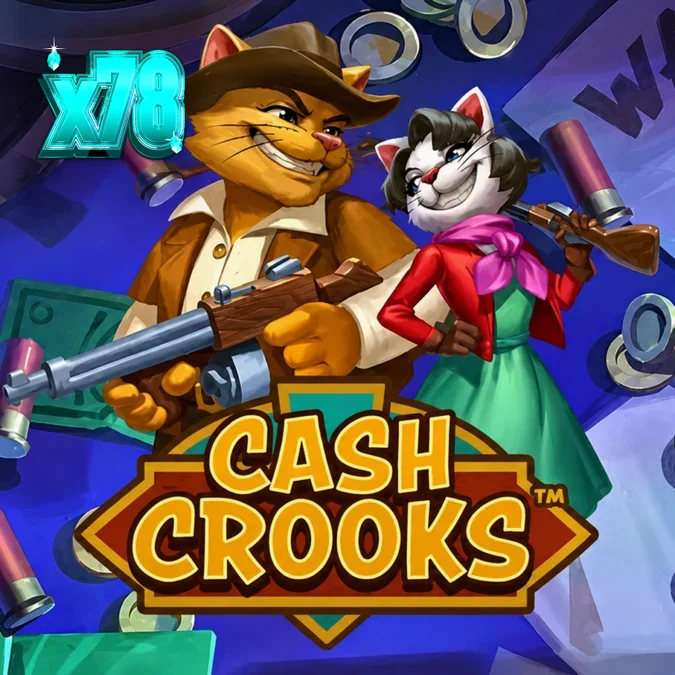 Tampilan visual slot Cash Crooks dengan karakter kucing pencuri
